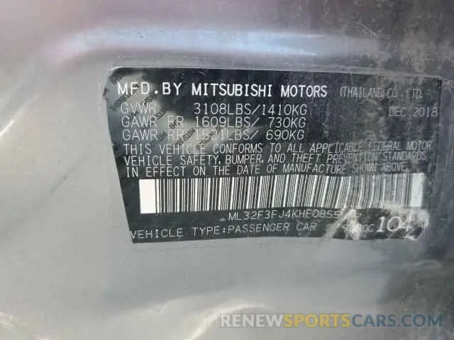 12 fotografías del automóvil dañado ML32F3FJ4KHF08555 MITSUBISHI MIRAGE 2019
