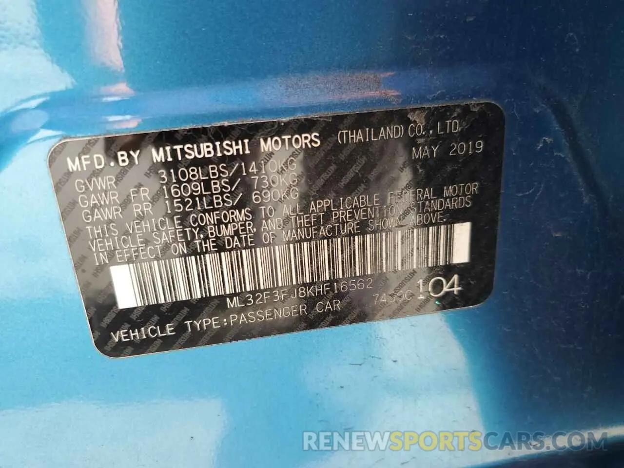 12 fotografías del automóvil dañado ML32F3FJ8KHF16562 MITSUBISHI MIRAGE 2019