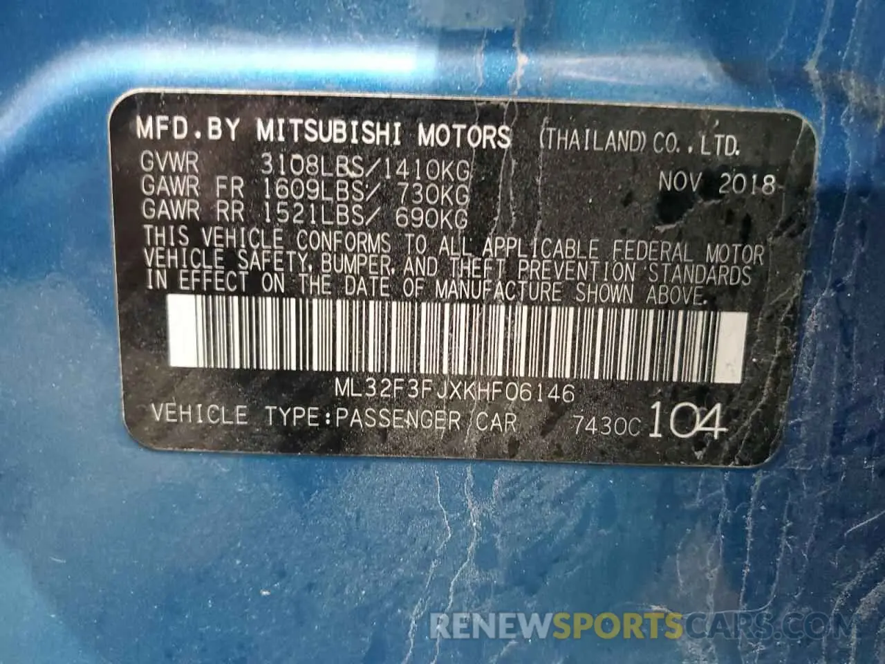 12 fotografías del automóvil dañado ML32F3FJXKHF06146 MITSUBISHI MIRAGE 2019