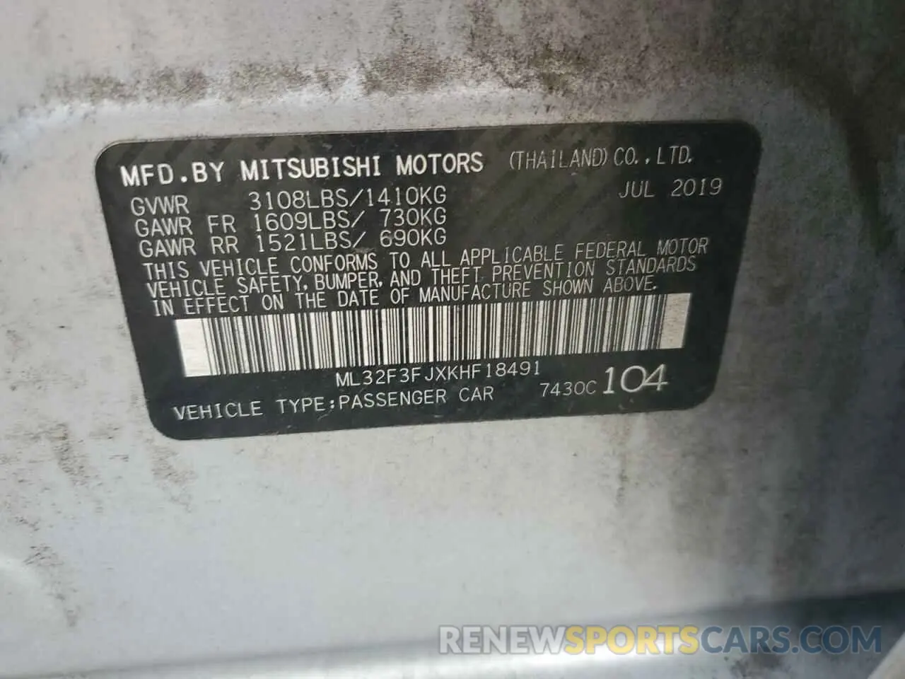 12 fotografías del automóvil dañado ML32F3FJXKHF18491 MITSUBISHI MIRAGE 2019