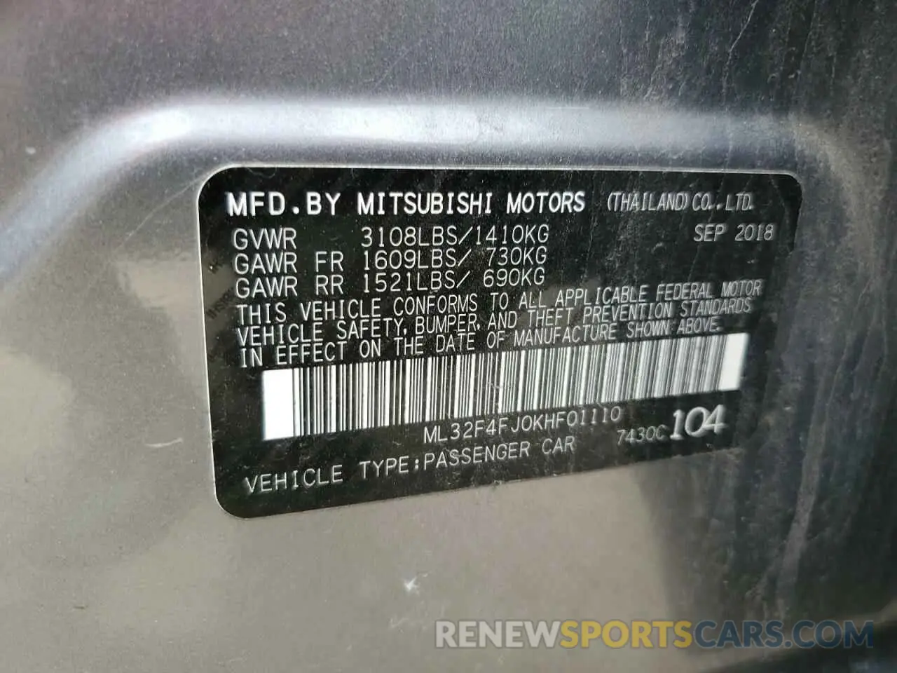 12 fotografías del automóvil dañado ML32F4FJ0KHF01110 MITSUBISHI MIRAGE 2019