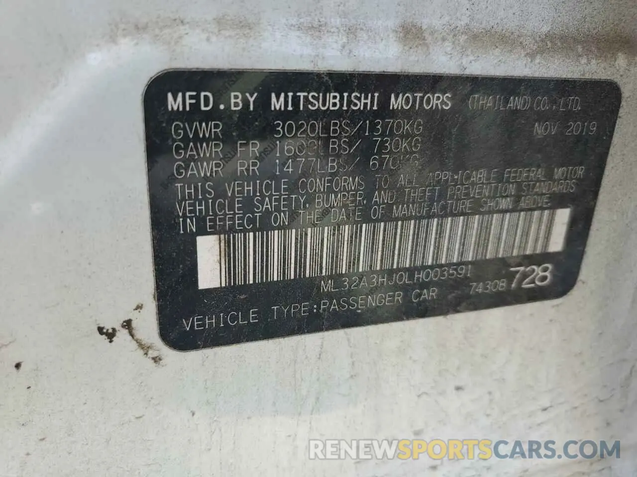 12 fotografías del automóvil dañado ML32A3HJ0LH003591 MITSUBISHI MIRAGE 2020