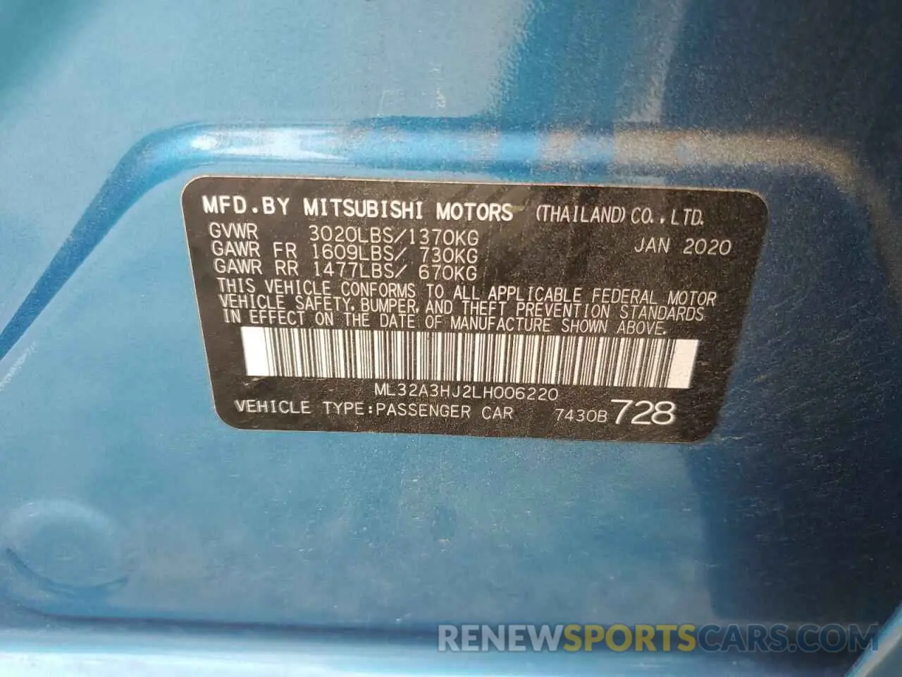 12 fotografías del automóvil dañado ML32A3HJ2LH006220 MITSUBISHI MIRAGE 2020