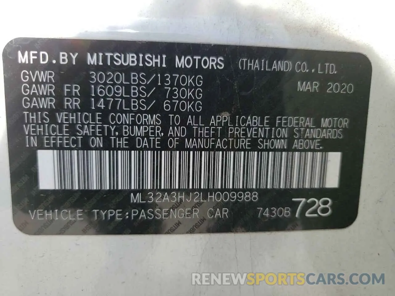 13 fotografías del automóvil dañado ML32A3HJ2LH009988 MITSUBISHI MIRAGE 2020