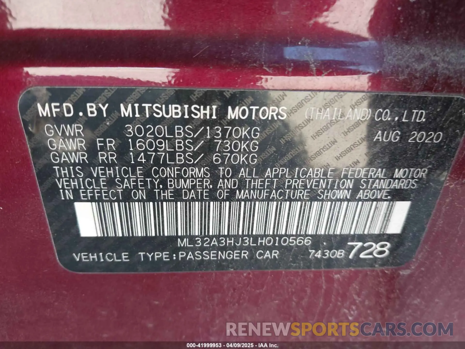 9 fotografías del automóvil dañado ML32A3HJ3LH010566 MITSUBISHI MIRAGE 2020