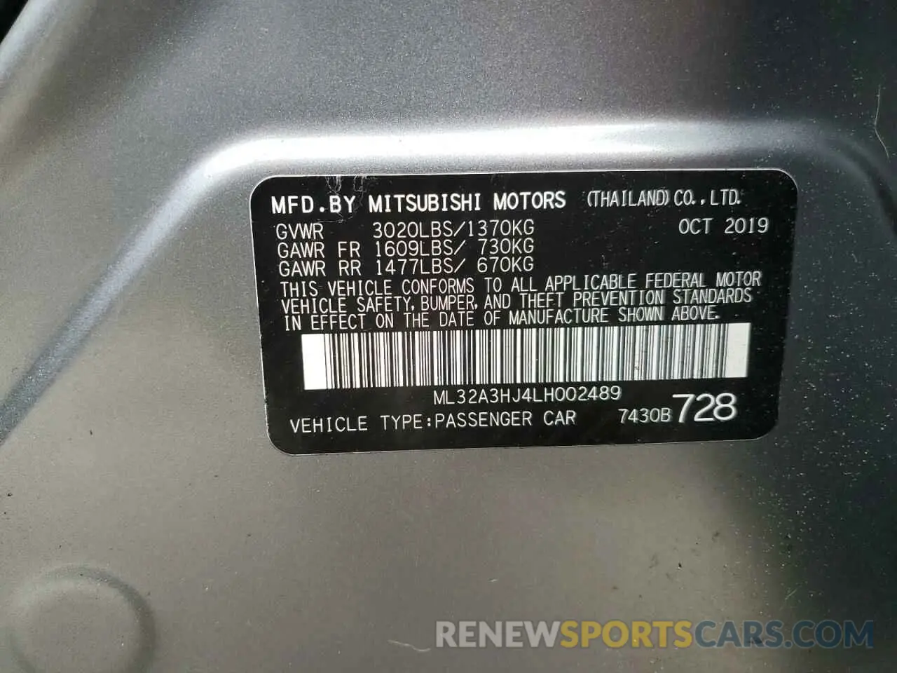 12 fotografías del automóvil dañado ML32A3HJ4LH002489 MITSUBISHI MIRAGE 2020