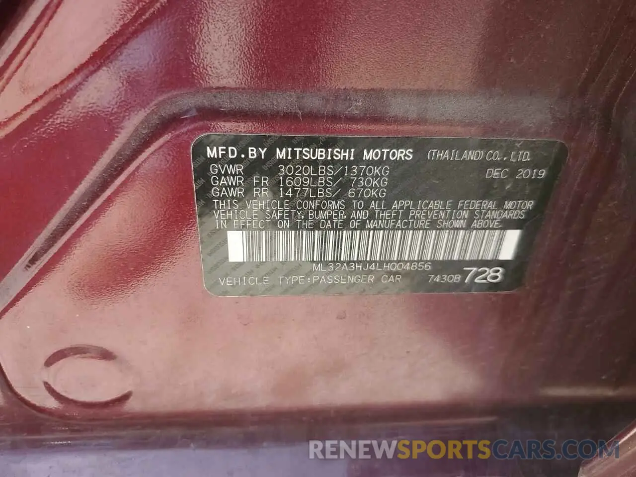 12 fotografías del automóvil dañado ML32A3HJ4LH004856 MITSUBISHI MIRAGE 2020