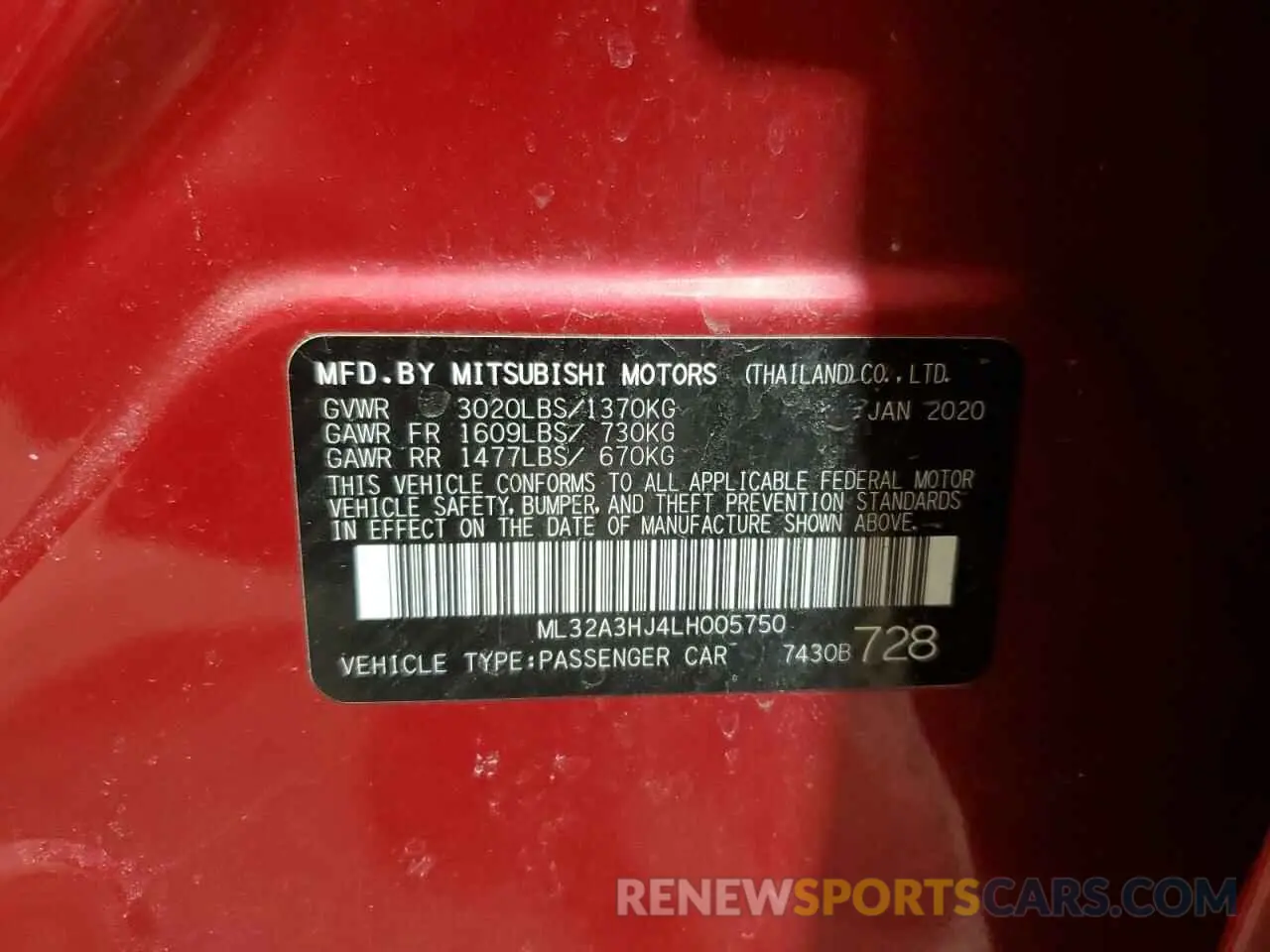 12 fotografías del automóvil dañado ML32A3HJ4LH005750 MITSUBISHI MIRAGE 2020