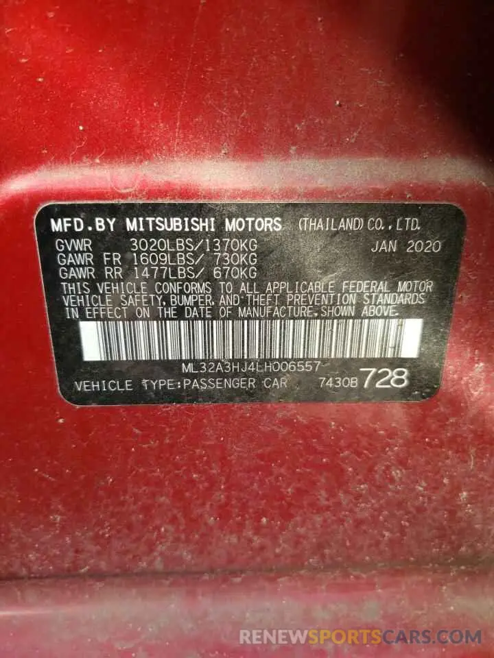 13 fotografías del automóvil dañado ML32A3HJ4LH006557 MITSUBISHI MIRAGE 2020