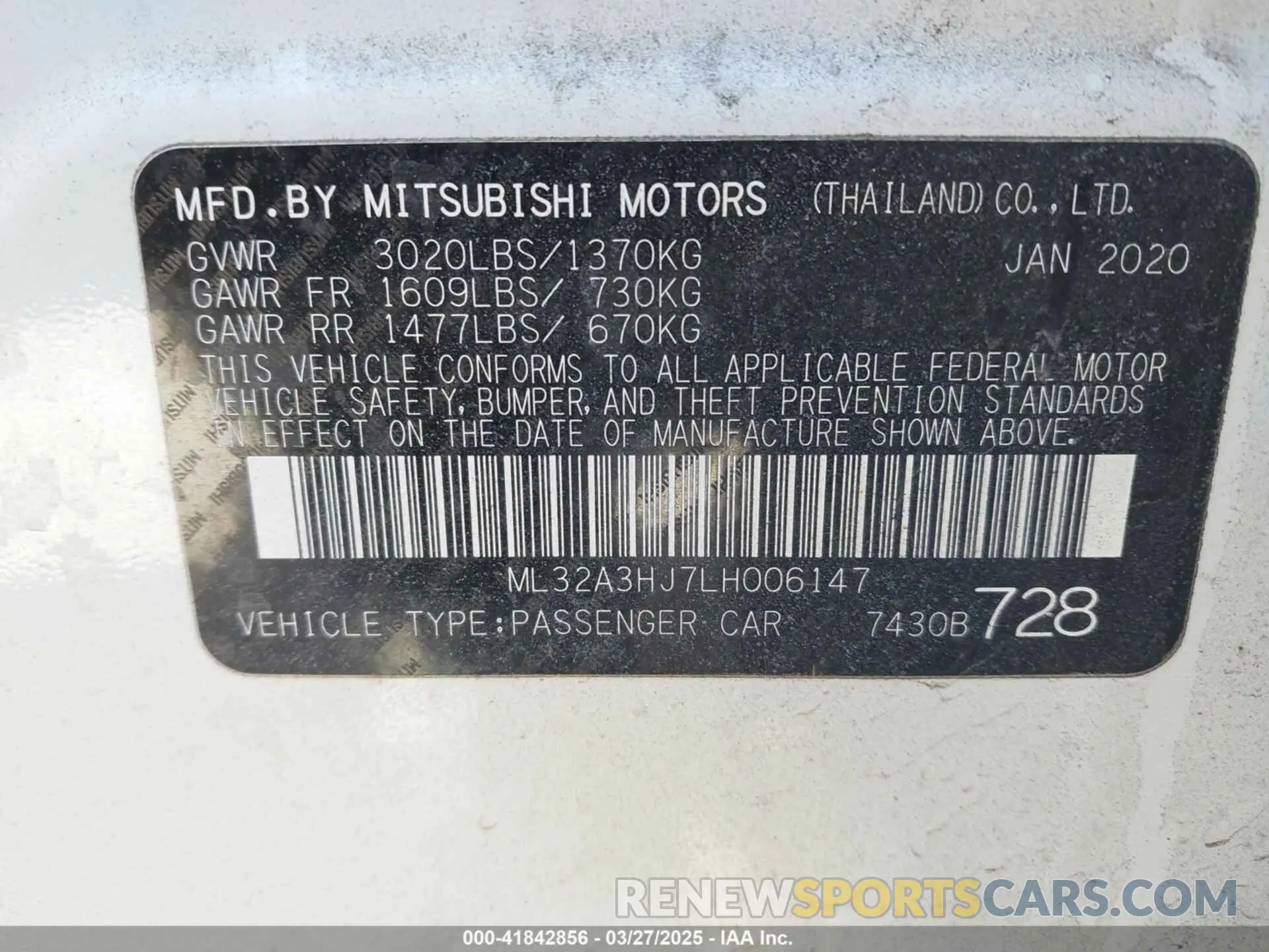 9 fotografías del automóvil dañado ML32A3HJ7LH006147 MITSUBISHI MIRAGE 2020