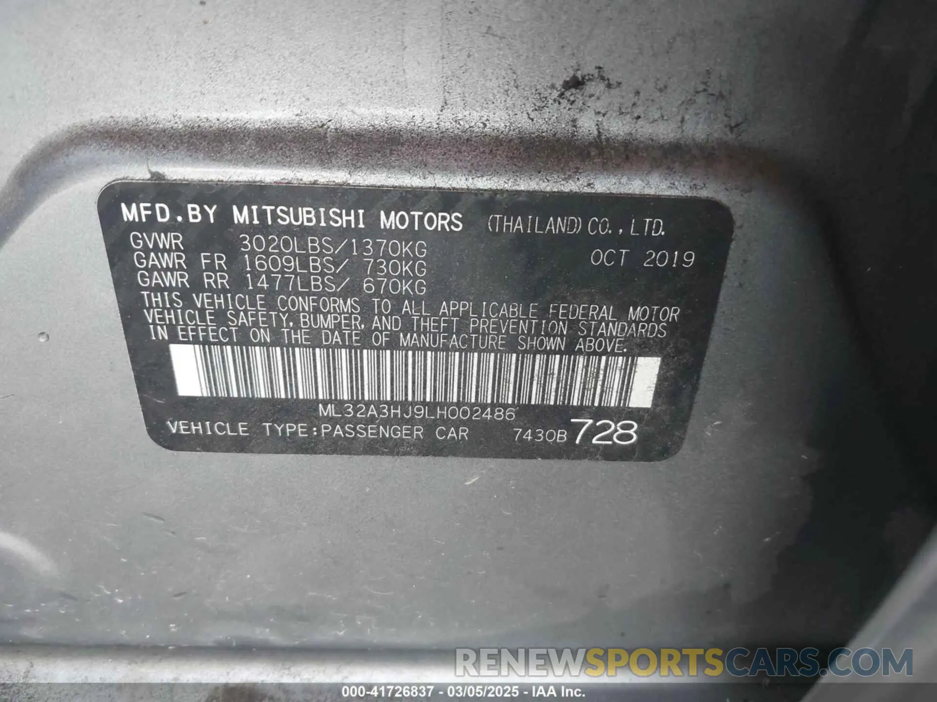 9 fotografías del automóvil dañado ML32A3HJ9LH002486 MITSUBISHI MIRAGE 2020