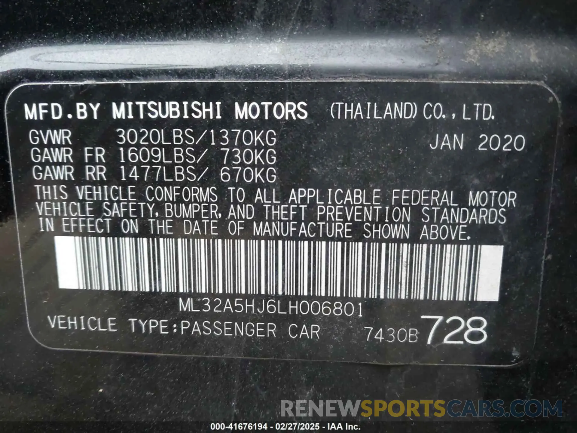 9 fotografías del automóvil dañado ML32A5HJ6LH006801 MITSUBISHI MIRAGE 2020