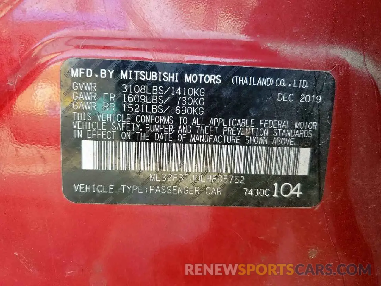 13 fotografías del automóvil dañado ML32F3FJ0LHF05752 MITSUBISHI MIRAGE 2020