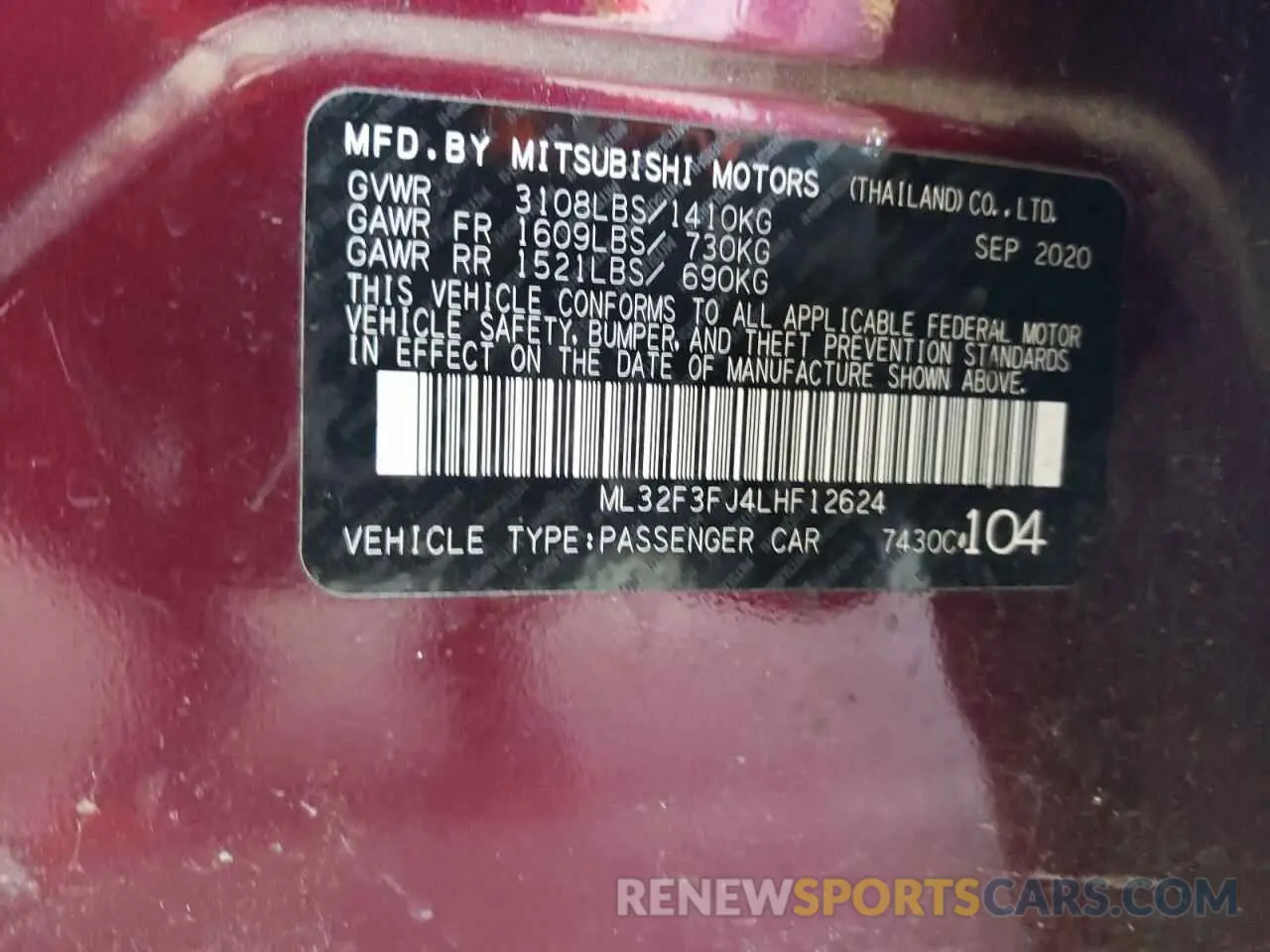 12 fotografías del automóvil dañado ML32F3FJ4LHF12624 MITSUBISHI MIRAGE 2020