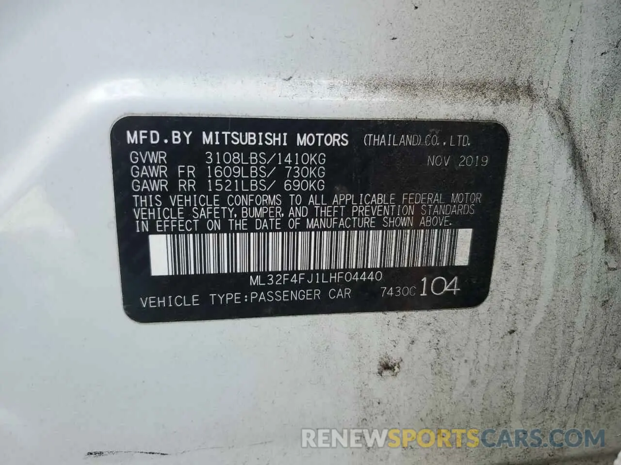 12 fotografías del automóvil dañado ML32F4FJ1LHF04440 MITSUBISHI MIRAGE 2020