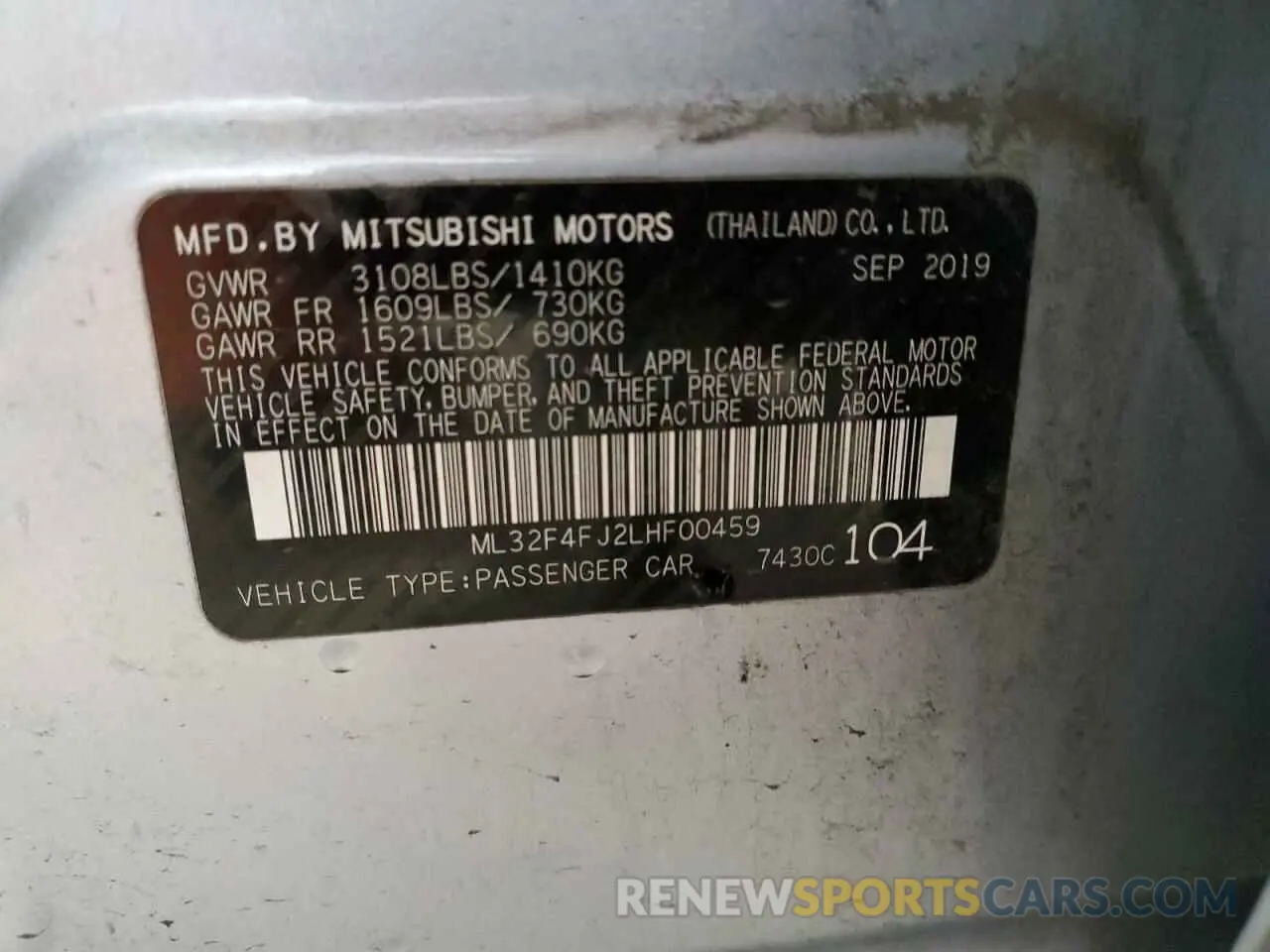 12 fotografías del automóvil dañado ML32F4FJ2LHF00459 MITSUBISHI MIRAGE 2020