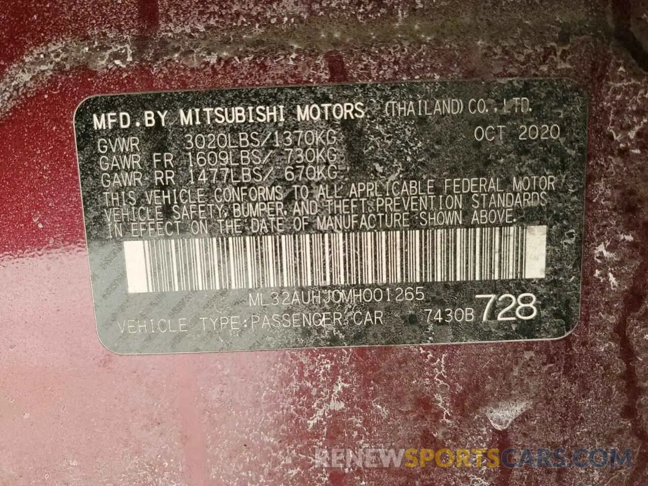 12 fotografías del automóvil dañado ML32AUHJ0MH001265 MITSUBISHI MIRAGE 2021