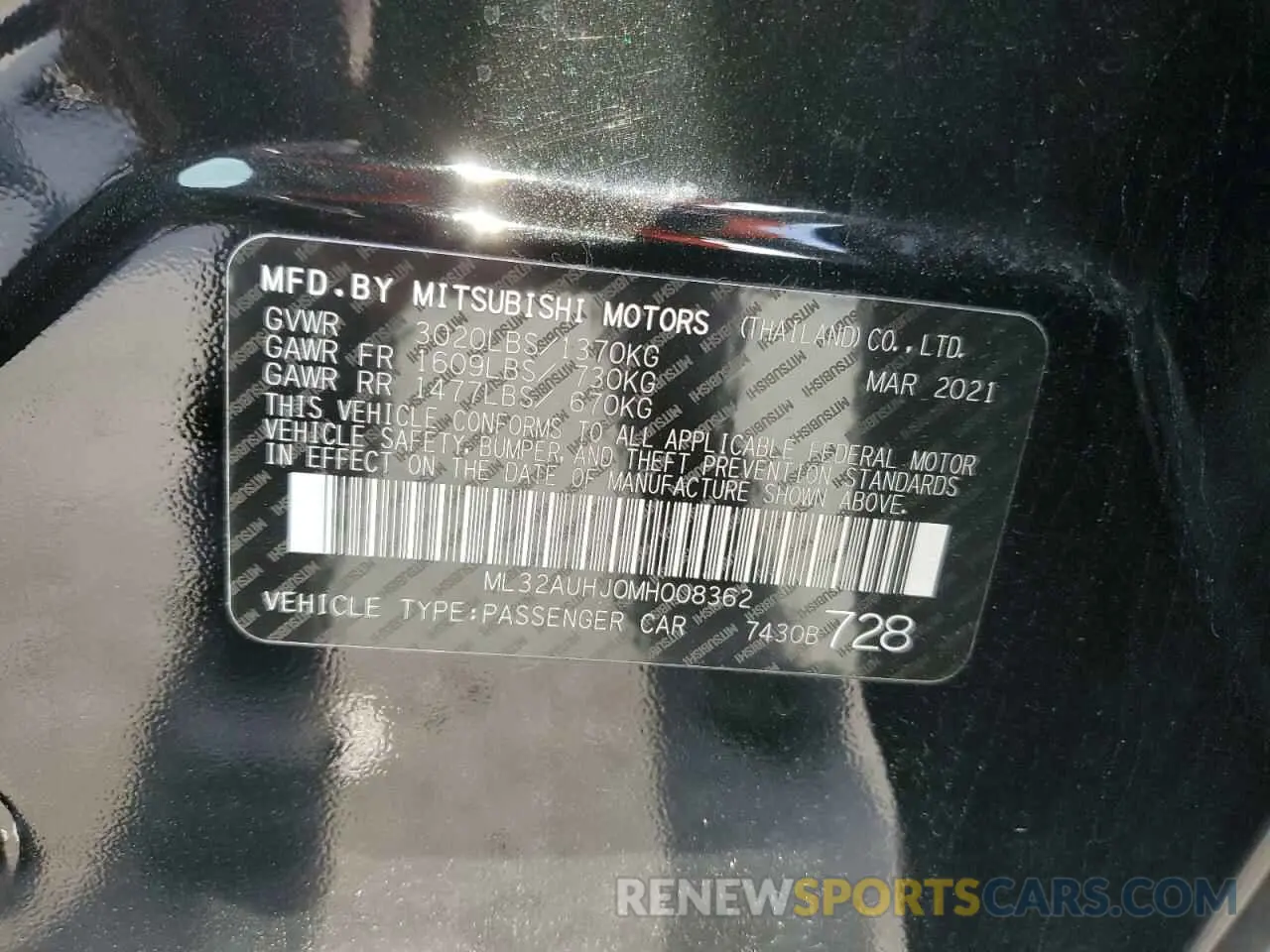 14 fotografías del automóvil dañado ML32AUHJ0MH008362 MITSUBISHI MIRAGE 2021