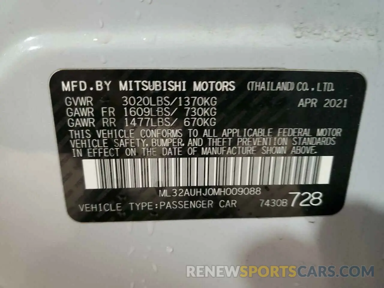 13 fotografías del automóvil dañado ML32AUHJ0MH009088 MITSUBISHI MIRAGE 2021