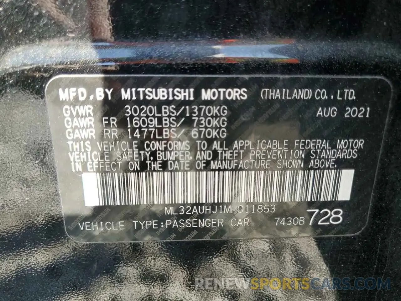 12 fotografías del automóvil dañado ML32AUHJ1MH011853 MITSUBISHI MIRAGE 2021