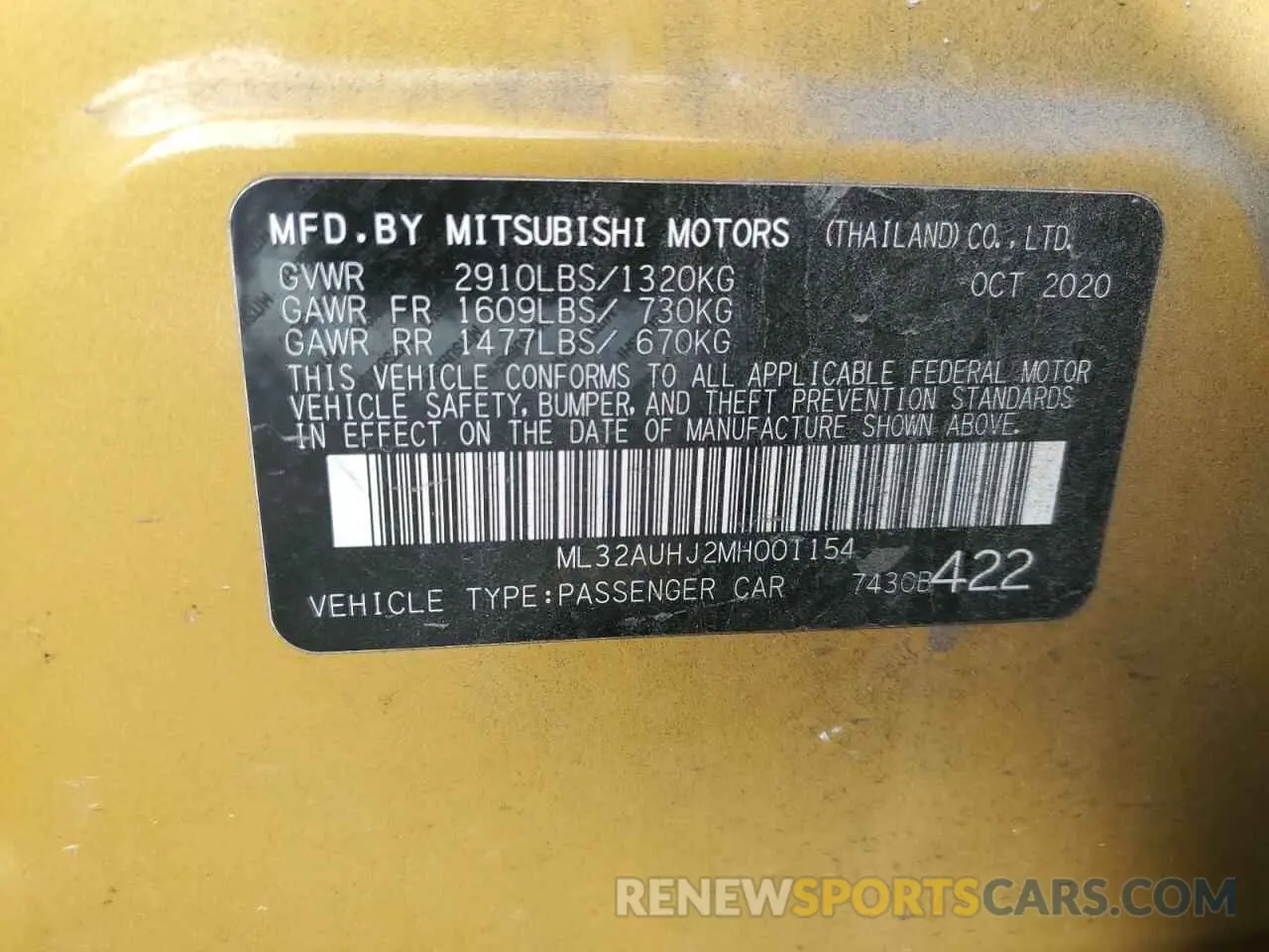 12 fotografías del automóvil dañado ML32AUHJ2MH001154 MITSUBISHI MIRAGE 2021
