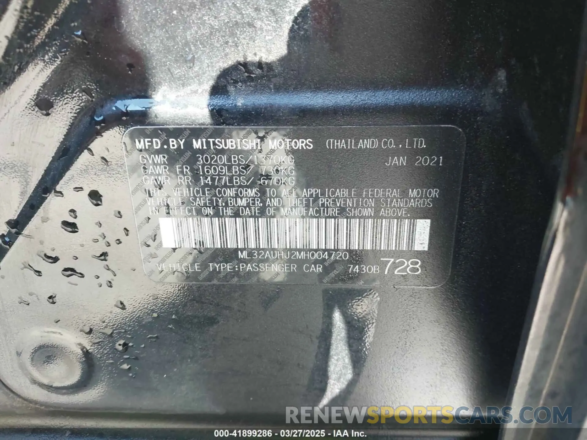 9 fotografías del automóvil dañado ML32AUHJ2MH004720 MITSUBISHI MIRAGE 2021