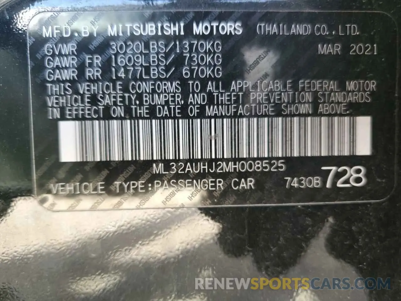 13 fotografías del automóvil dañado ML32AUHJ2MH008525 MITSUBISHI MIRAGE 2021