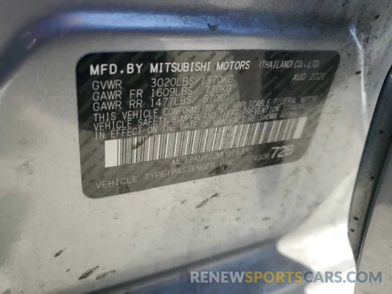 14 fotografías del automóvil dañado ML32AUHJ2MH011392 MITSUBISHI MIRAGE 2021