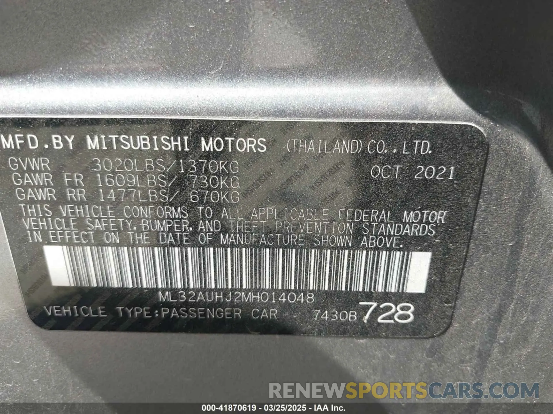 9 fotografías del automóvil dañado ML32AUHJ2MH014048 MITSUBISHI MIRAGE 2021