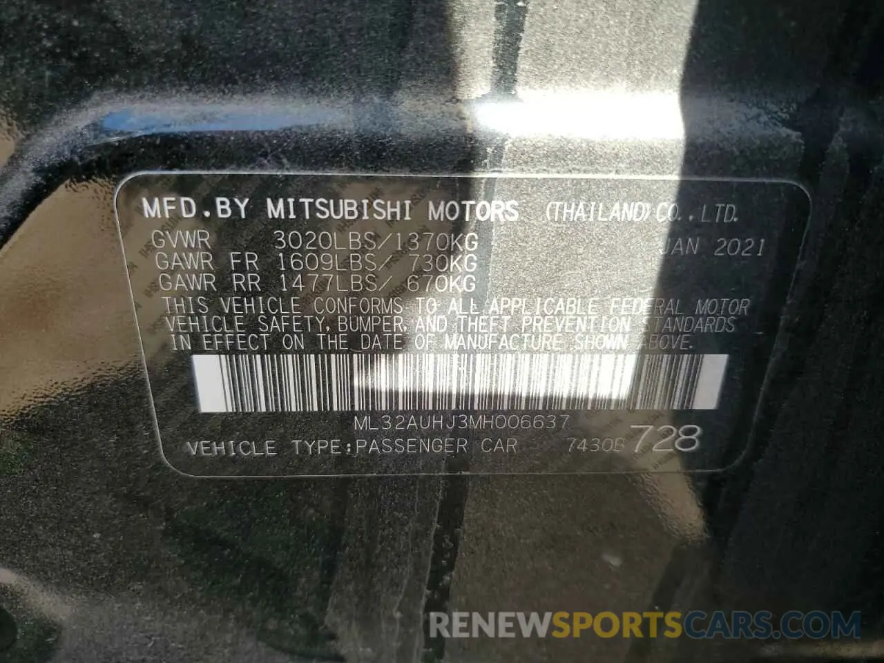 12 fotografías del automóvil dañado ML32AUHJ3MH006637 MITSUBISHI MIRAGE 2021