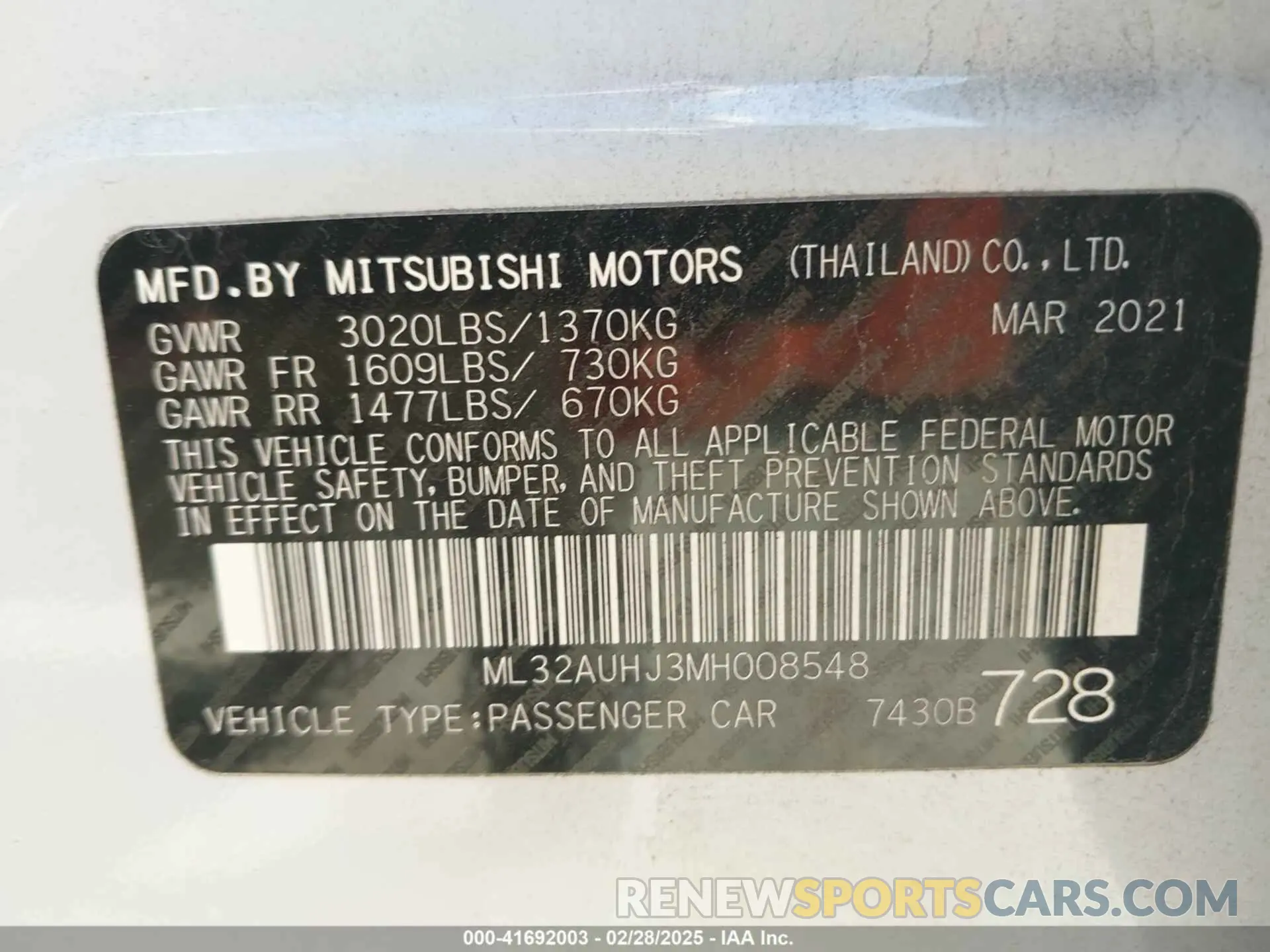 9 fotografías del automóvil dañado ML32AUHJ3MH008548 MITSUBISHI MIRAGE 2021