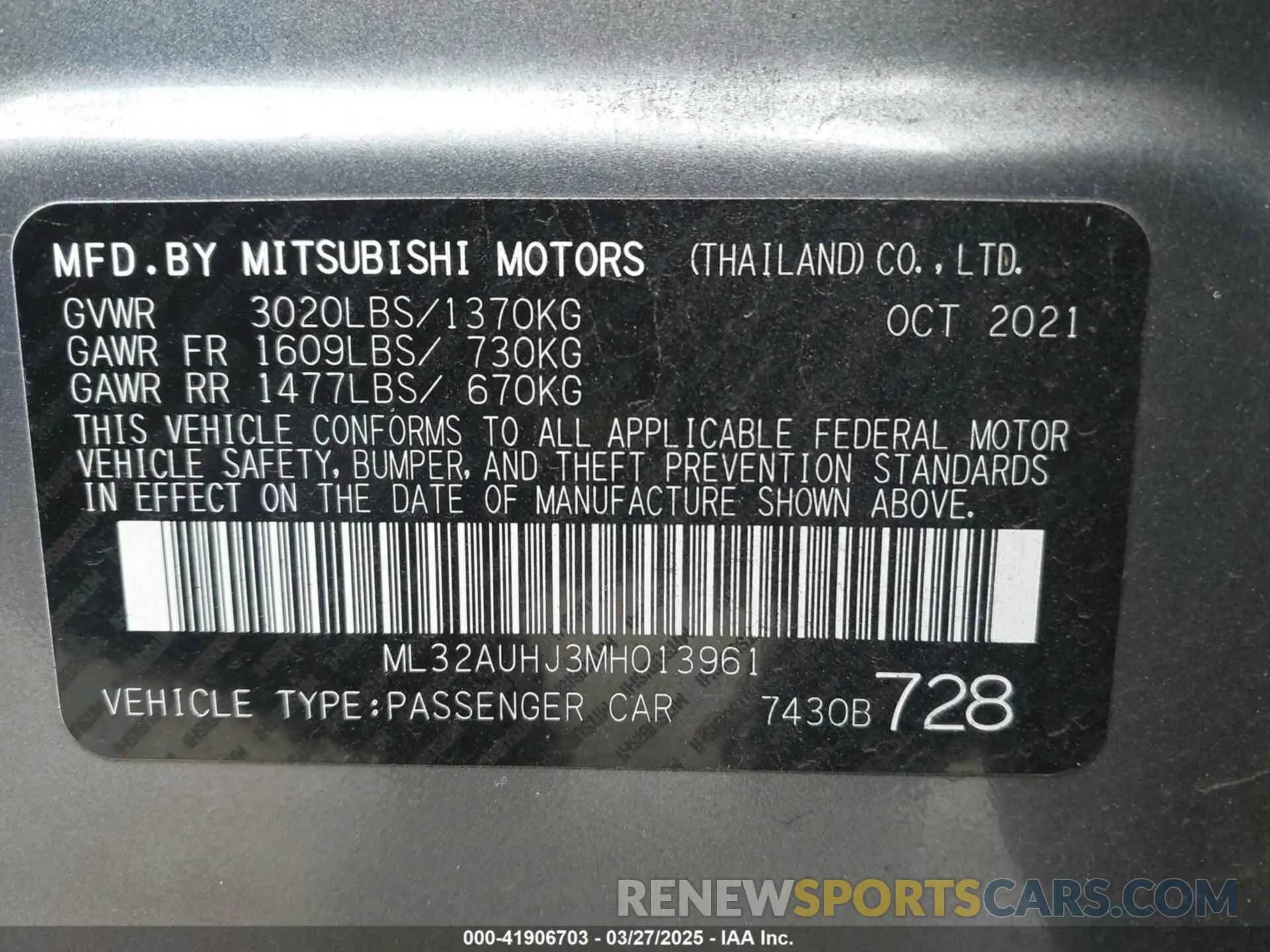 9 fotografías del automóvil dañado ML32AUHJ3MH013961 MITSUBISHI MIRAGE 2021