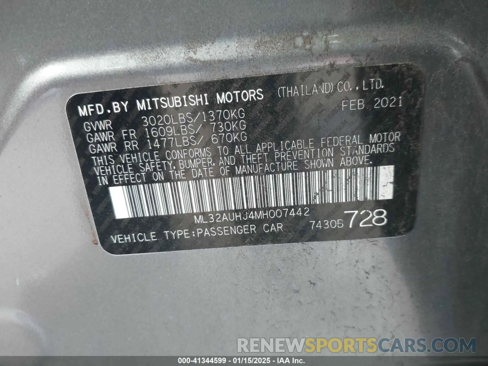 9 fotografías del automóvil dañado ML32AUHJ4MH007442 MITSUBISHI MIRAGE 2021