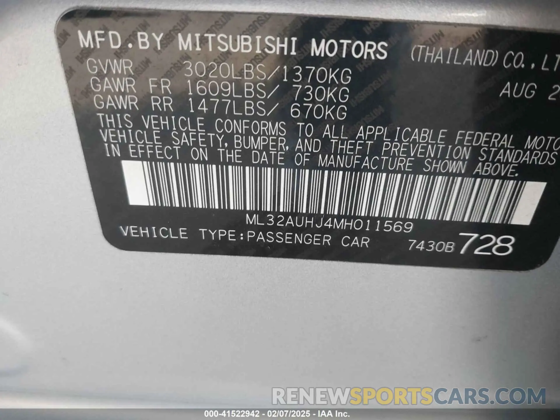 9 fotografías del automóvil dañado ML32AUHJ4MH011569 MITSUBISHI MIRAGE 2021