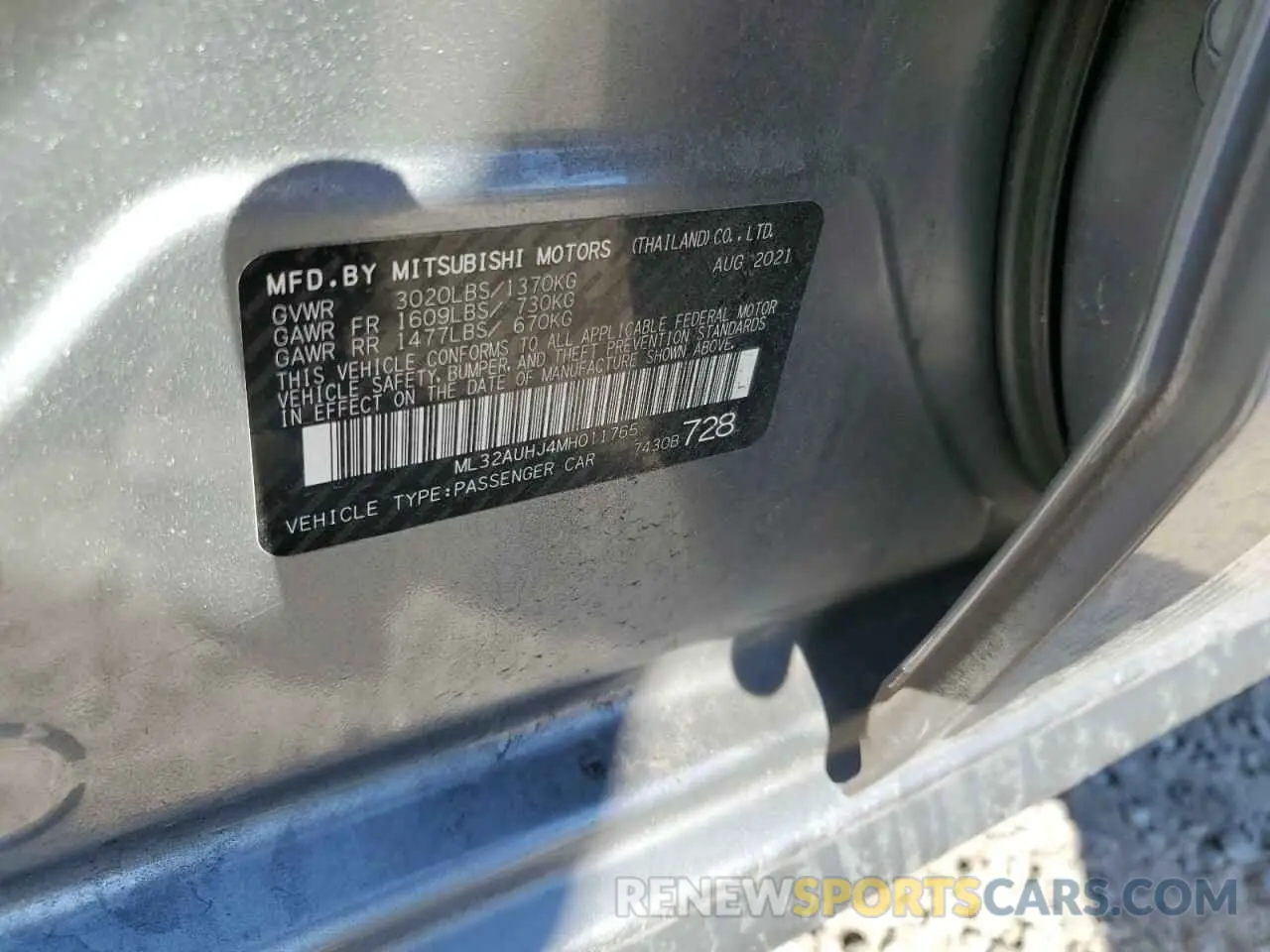 14 fotografías del automóvil dañado ML32AUHJ4MH011765 MITSUBISHI MIRAGE 2021