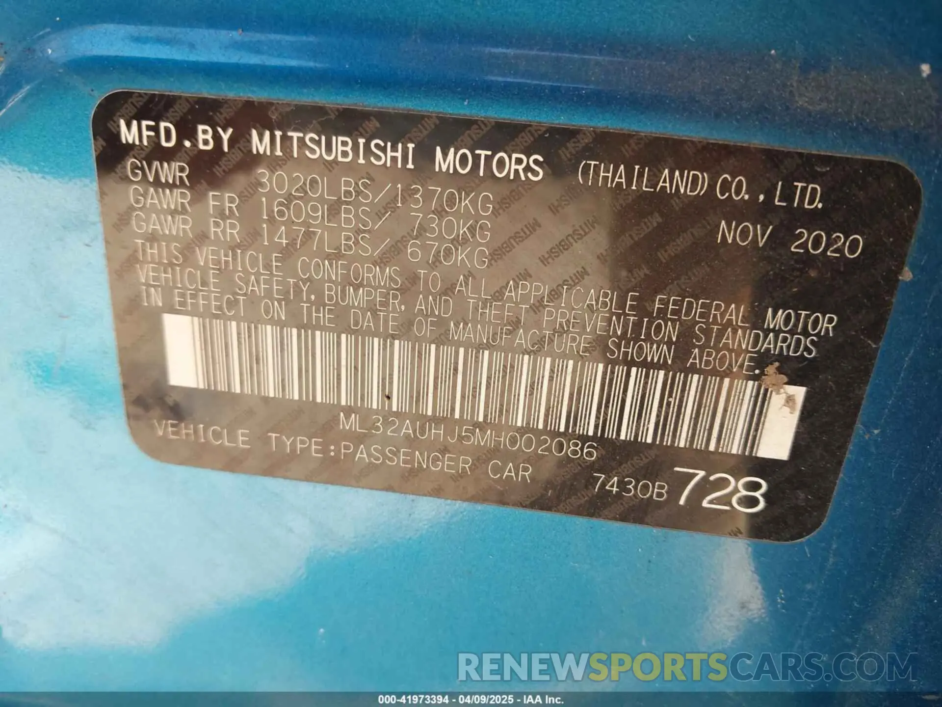 9 fotografías del automóvil dañado ML32AUHJ5MH002086 MITSUBISHI MIRAGE 2021