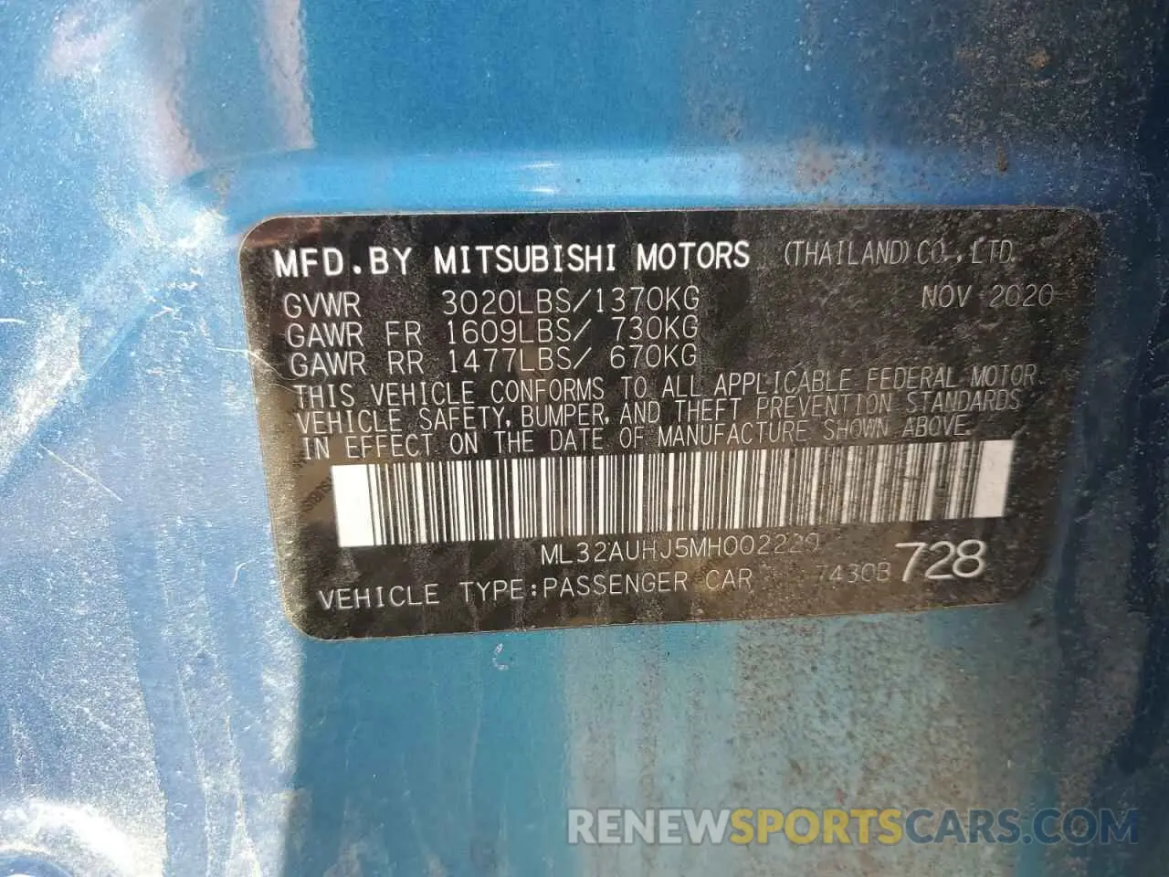 12 fotografías del automóvil dañado ML32AUHJ5MH002220 MITSUBISHI MIRAGE 2021