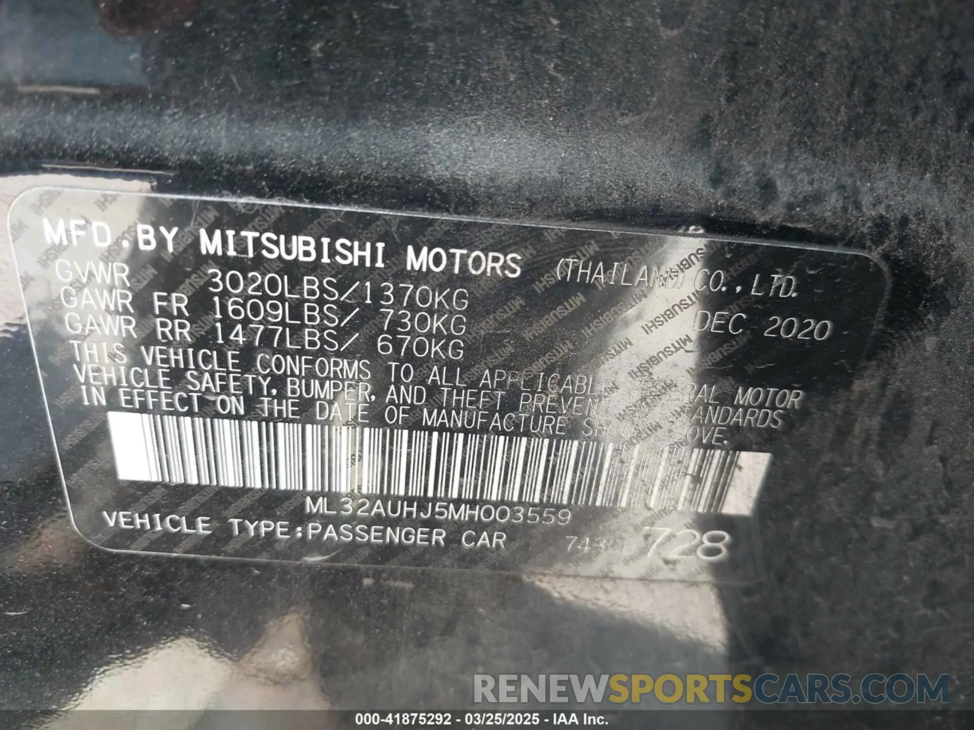 9 fotografías del automóvil dañado ML32AUHJ5MH003559 MITSUBISHI MIRAGE 2021