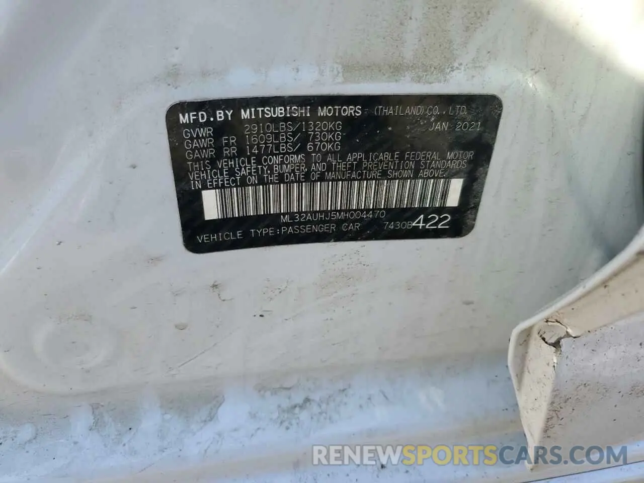 14 fotografías del automóvil dañado ML32AUHJ5MH004470 MITSUBISHI MIRAGE 2021