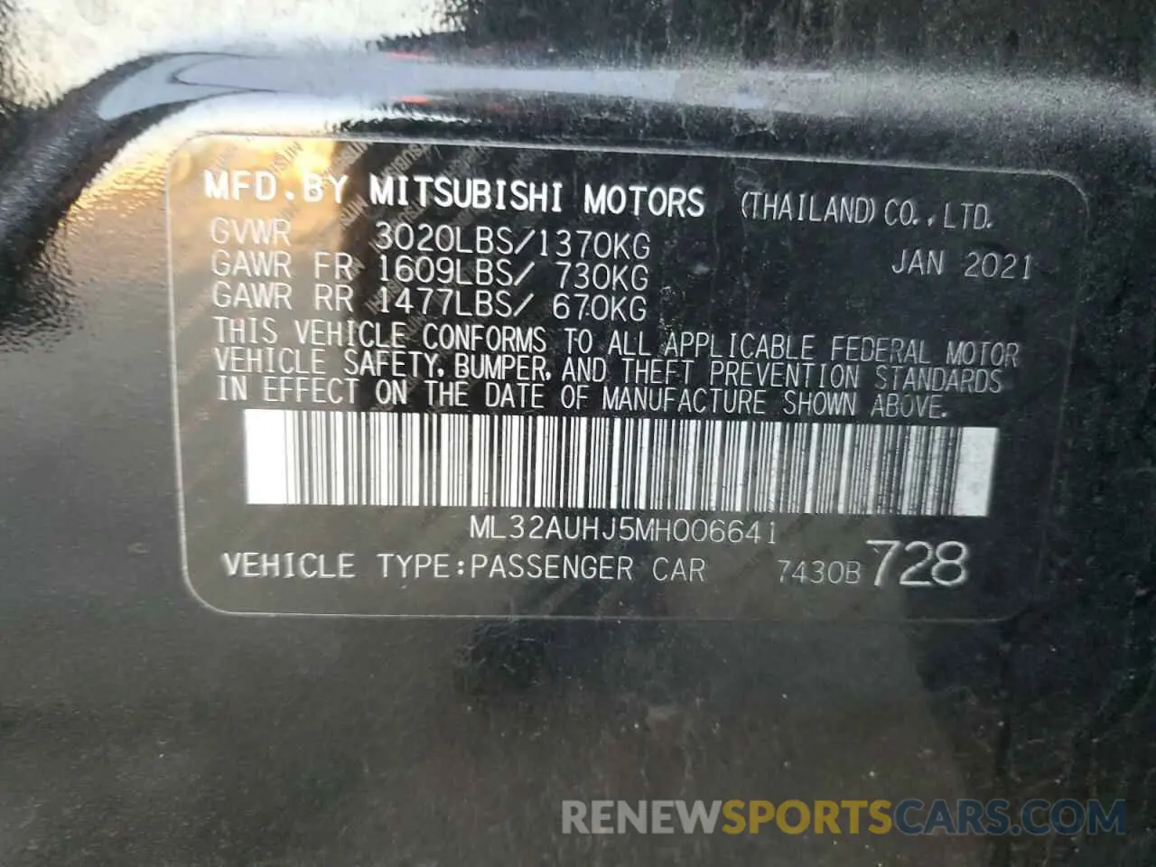 12 fotografías del automóvil dañado ML32AUHJ5MH006641 MITSUBISHI MIRAGE 2021