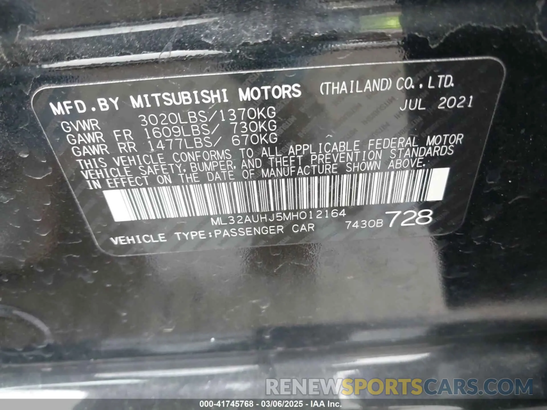 9 fotografías del automóvil dañado ML32AUHJ5MH012164 MITSUBISHI MIRAGE 2021
