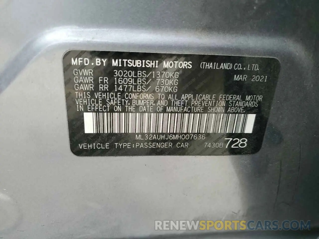 12 fotografías del automóvil dañado ML32AUHJ6MH007636 MITSUBISHI MIRAGE 2021