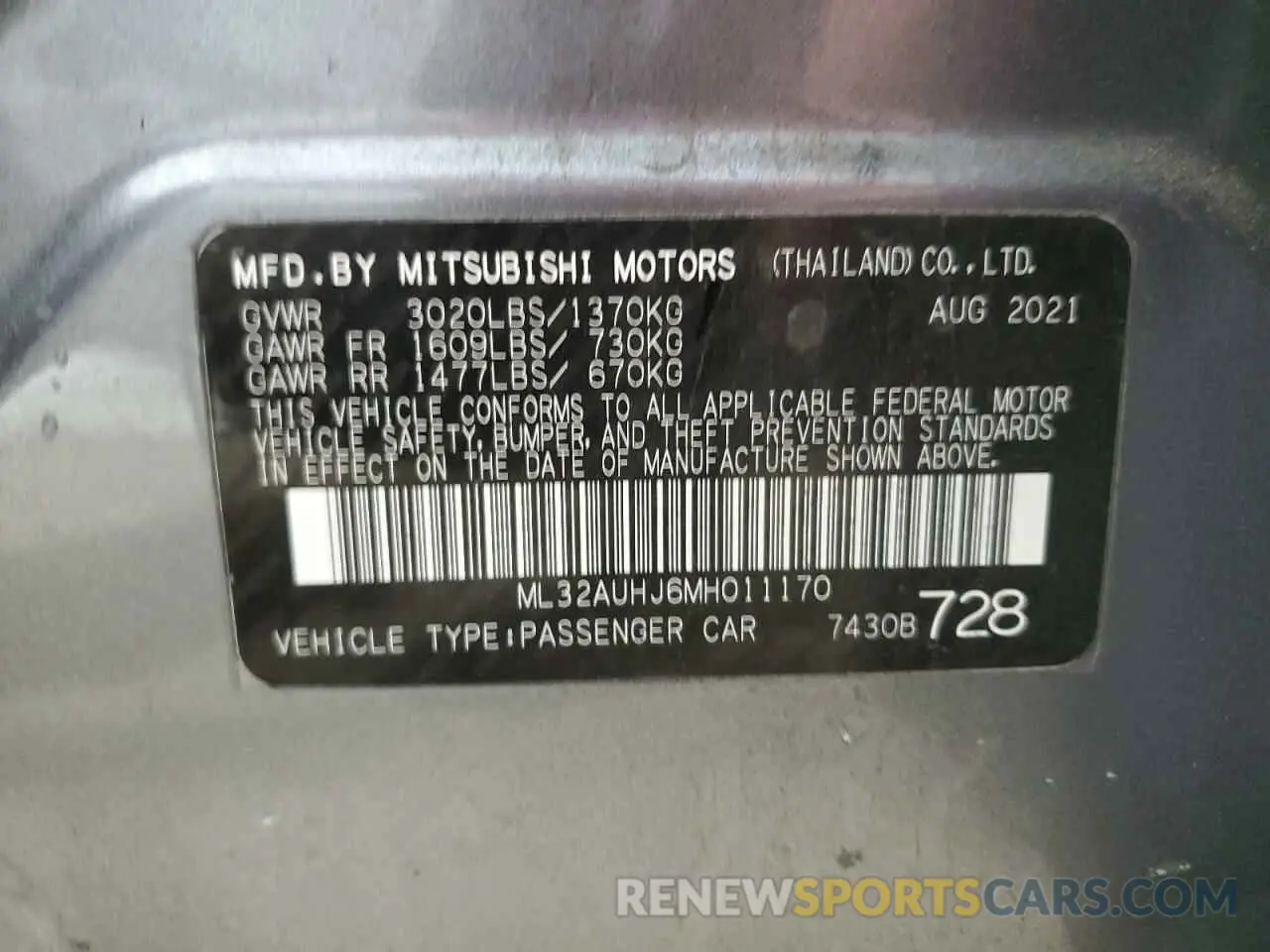 12 fotografías del automóvil dañado ML32AUHJ6MH011170 MITSUBISHI MIRAGE 2021