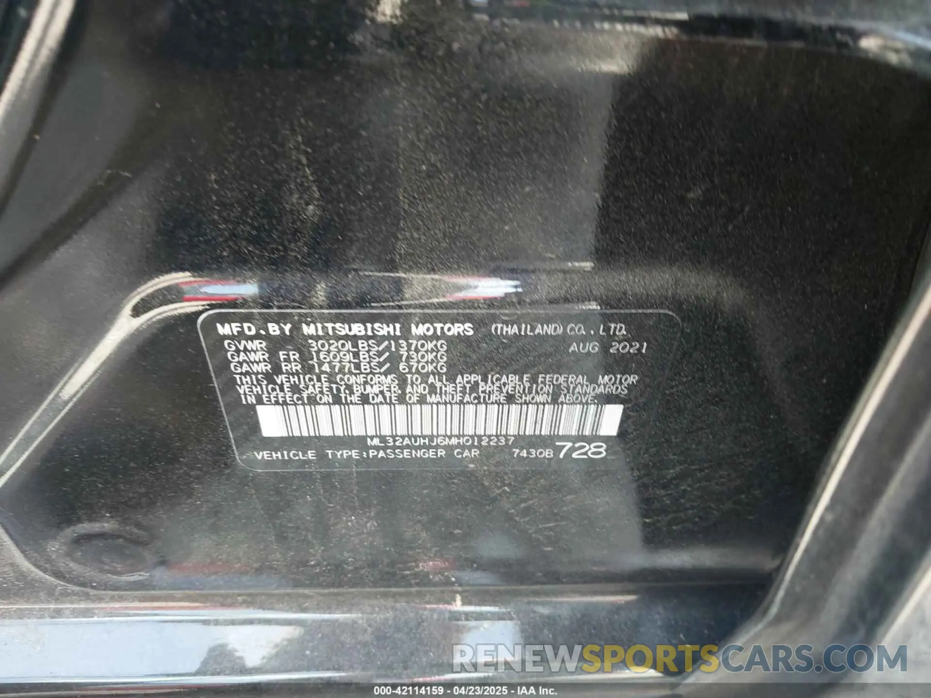 9 fotografías del automóvil dañado ML32AUHJ6MH012237 MITSUBISHI MIRAGE 2021