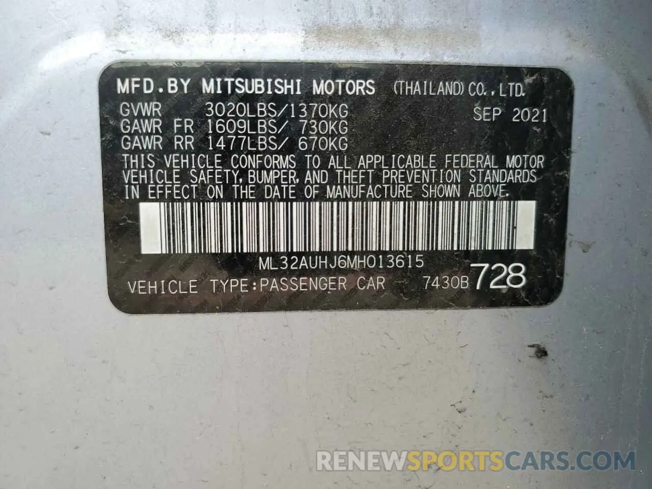 12 fotografías del automóvil dañado ML32AUHJ6MH013615 MITSUBISHI MIRAGE 2021