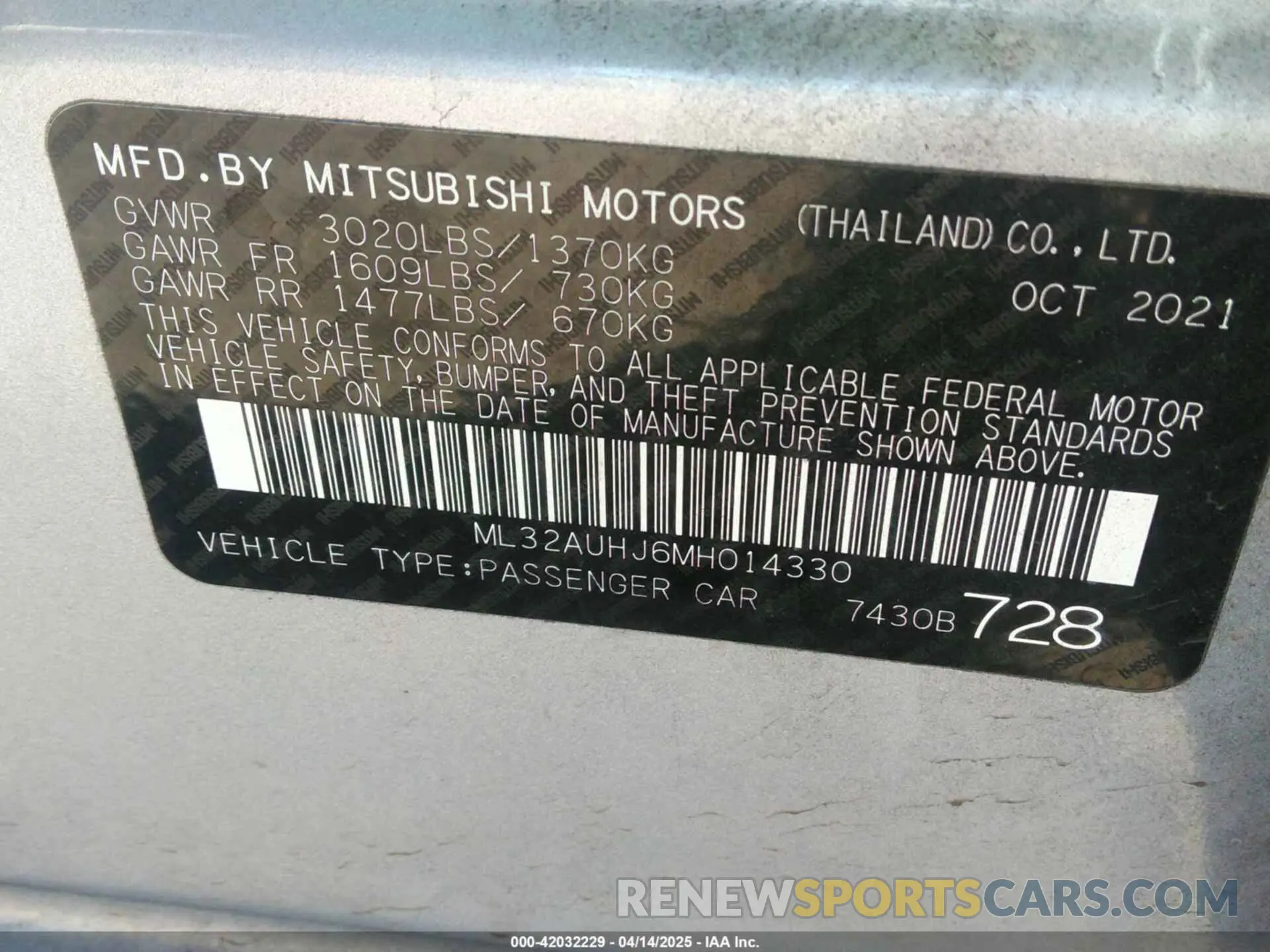 9 fotografías del automóvil dañado ML32AUHJ6MH014330 MITSUBISHI MIRAGE 2021