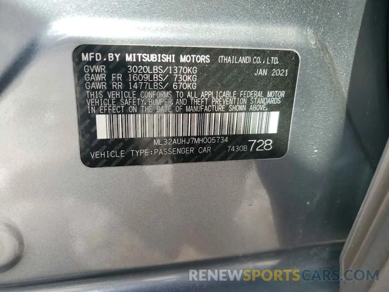 12 fotografías del automóvil dañado ML32AUHJ7MH005734 MITSUBISHI MIRAGE 2021