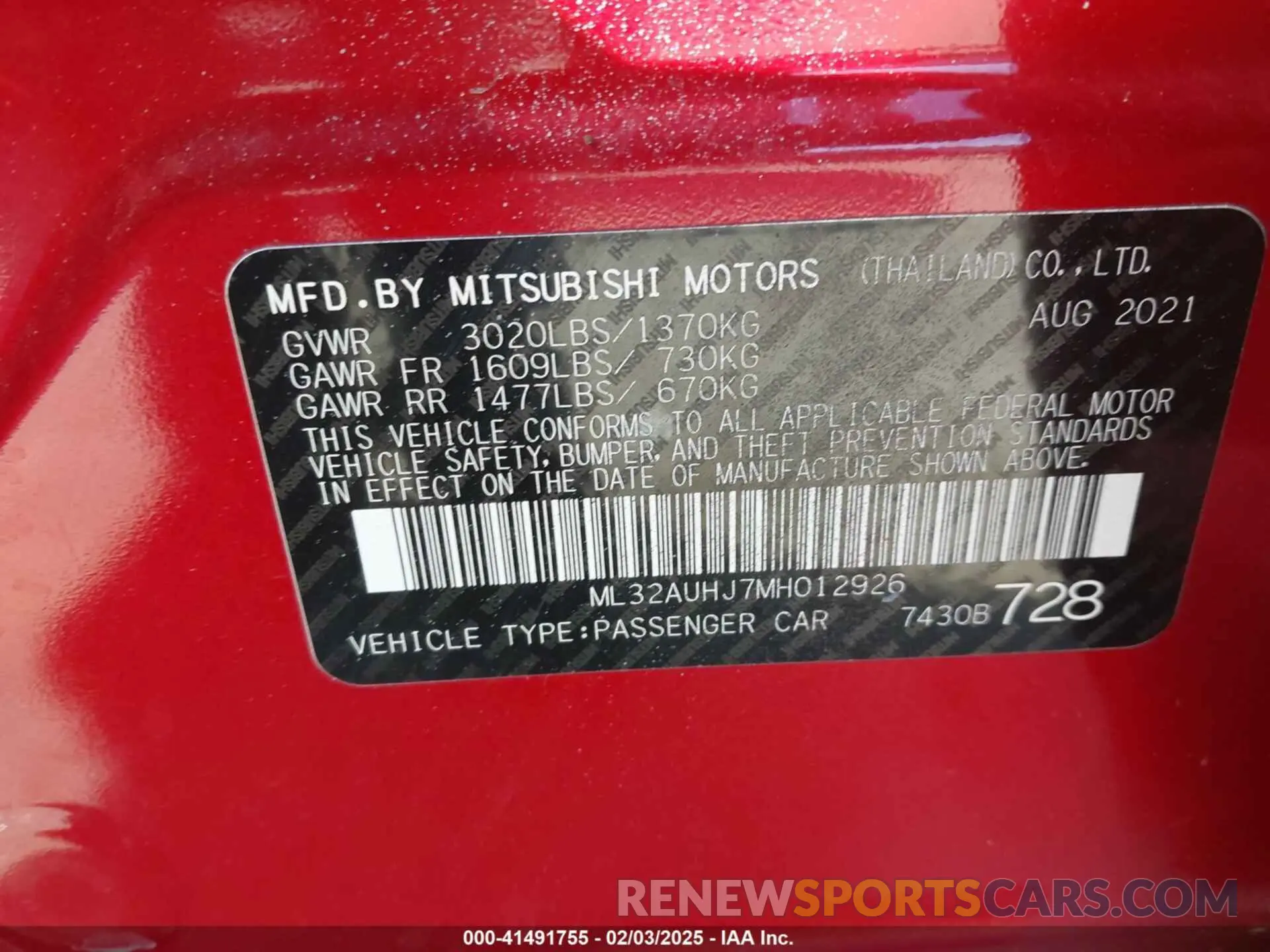 9 fotografías del automóvil dañado ML32AUHJ7MH012926 MITSUBISHI MIRAGE 2021