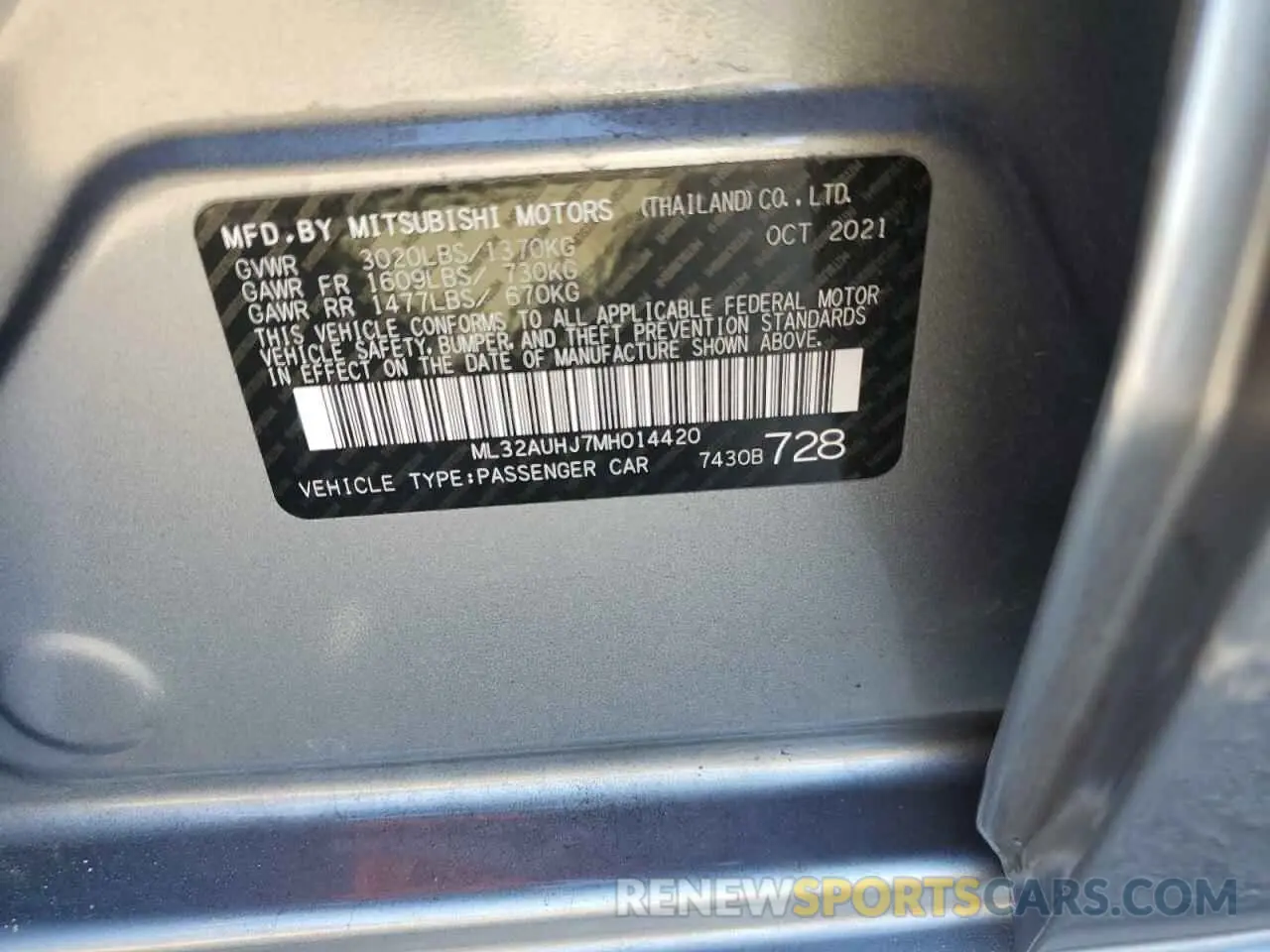 12 fotografías del automóvil dañado ML32AUHJ7MH014420 MITSUBISHI MIRAGE 2021