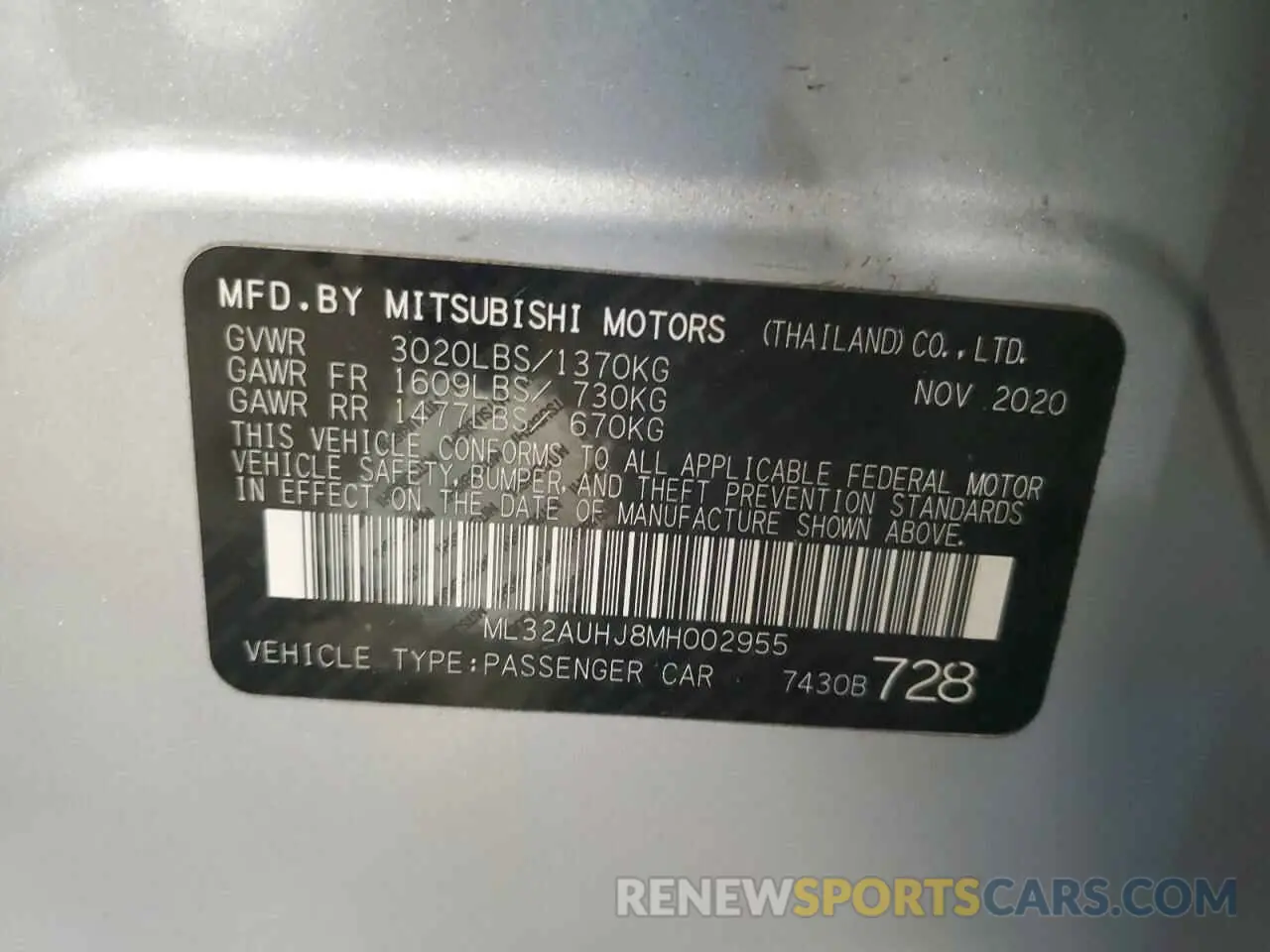 14 fotografías del automóvil dañado ML32AUHJ8MH002955 MITSUBISHI MIRAGE 2021